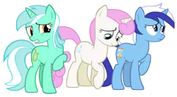 Size: 12800x7000 | Tagged: safe, artist:tardifice, derpibooru import, lyra heartstrings, minuette, twinkleshine, pony, unicorn, a canterlot wedding, disgusted, female, image, mare, png, raised hoof, simple background, transparent background, vector