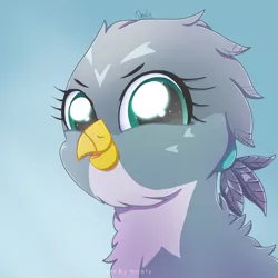 Size: 1024x1024 | Tagged: safe, artist:nnaly, derpibooru import, gabby, gryphon, bust, catchlights, female, image, jpeg, looking at you, portrait, quadrupedal, signature, smiling, solo, sparkly eyes