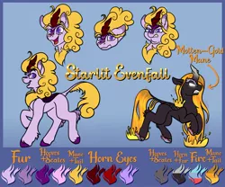 Size: 3000x2500 | Tagged: safe, artist:banoodle, derpibooru import, kirin oc, oc, oc:starlit evenfall, kirin, nirik, double chin, happy, image, jpeg, nirik oc, reference sheet, sad