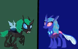 Size: 1362x871 | Tagged: safe, artist:daisyrosepup16, derpibooru import, oc, unofficial characters only, changedling, changeling, base used, changedling oc, changeling oc, duo, fangs, female, image, png, raised hoof