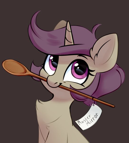 Size: 1652x1830 | Tagged: safe, artist:taneysha, derpibooru import, oc, oc:lavrushka, unofficial characters only, pony, unicorn, bust, chest fluff, image, jpeg, solo, wooden spoon