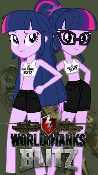 Size: 1080x1920 | Tagged: safe, artist:edy_january, derpibooru import, sci-twi, twilight sparkle, twilight sparkle (alicorn), alicorn, equestria girls, amx, amx.13, amx.13/75, belly button, clothes, denim shorts, fangirl, gamer girl, glasses, hand on hip, happy, image, leopard 2, leopard 2a6, leopard tanks, long hair, photo, png, ponytail, shorts, smiling, sports bra, t-90, tank (vehicle), tanktop, twolight, wallpaper, world of tanks, world of tanks blitz