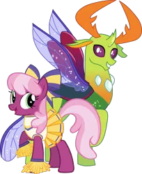 Size: 2403x2948 | Tagged: safe, artist:doctor-g, artist:lightningbolt, derpibooru import, edit, cheerilee, thorax, changedling, changeling, the cart before the ponies, .svg available, cheerileeder, cheerleader, clothes, crack shipping, curved horn, derpibooru exclusive, duo, female, grin, happy, horn, horns, image, insect wings, king thorax, looking at you, male, open mouth, png, pom pom, raised hoof, shipping, simple background, skirt, smiling, spread wings, standing, straight, thorilee, transparent background, vector, wings