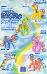 Size: 709x1117 | Tagged: safe, derpibooru import, bright eyes (twinkle eyed pony), locket (g1), mimic (g1), quackers, speedy, tic tac toe (g1), twinkle eyed pony, backcard, backcard story, barcode, bow, g1, image, jpeg, official, story, tail bow, text