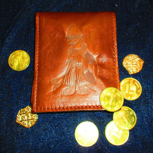 Size: 1024x1024 | Tagged: safe, alternate version, artist:malte279, derpibooru import, oc, unnamed oc, gryphon, coin, craft, fantasy class, image, jpeg, leather, pyrography, traditional art, wallet, warrior