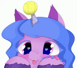 Size: 4096x3636 | Tagged: safe, artist:zokkili, derpibooru import, izzy moonbow, pony, unicorn, :p, ball, blushing, bracelet, cute, female, g5, high res, horn, horn guard, horn impalement, hornball, image, izzy's tennis ball, izzybetes, jewelry, jpeg, mare, simple background, solo, sports, tennis, tennis ball, tongue out, unshorn fetlocks, white background