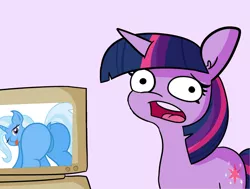 Size: 1280x968 | Tagged: suggestive, artist:slb94, artist:tjpones, artist:zemer, derpibooru import, edit, trixie, twilight sparkle, pony, unicorn, absurd resolution, butt, computer, cute, exploitable meme, faic, featureless crotch, female, heart eyes, image, jpeg, lesbian, looking at you, looking back, mare, meme, meme template, one eye closed, open mouth, plot, presenting, purple background, reaction image, shipping, simple background, solo, solo female, teasing, the great and powerful ass, tongue out, twilight's computer, twixie, unicorn twilight, vector, wingding eyes, wink