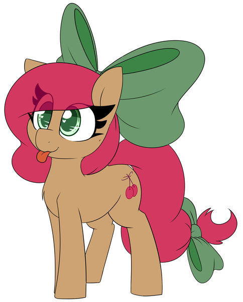 Size: 2300x2852 | Tagged: safe, artist:lockheart, derpibooru import, oc, oc:cherry sweetheart, unofficial characters only, earth pony, pony, bow, female, hair bow, heart eyes, image, mare, png, simple background, smiling, solo, tail bow, tongue out, white background, wingding eyes