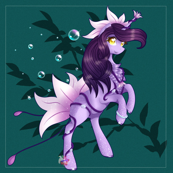 Size: 1920x1917 | Tagged: safe, artist:naezithania, derpibooru import, oc, oc:leilani, pony, unicorn, chest fluff, female, flower pony, image, jpeg, mare, solo