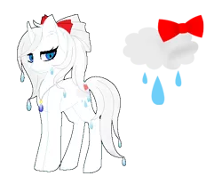 Size: 548x474 | Tagged: safe, artist:riariirii2, derpibooru import, oc, oc:rain drop, unofficial characters only, pony, unicorn, base used, bow, cloud, eyelashes, female, hair bow, horn, image, jewelry, mare, necklace, png, rain, reference sheet, simple background, solo, transparent background, unicorn oc