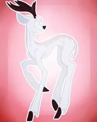 Size: 635x794 | Tagged: dead source, safe, alternate version, artist:princess_skyresh_glow, derpibooru import, ponified, deer, pony, abstract background, antlers, colored hooves, frown, image, jpeg, looking back, male, raised hoof, scared, scp, scp-096, solo, stallion, white eyes