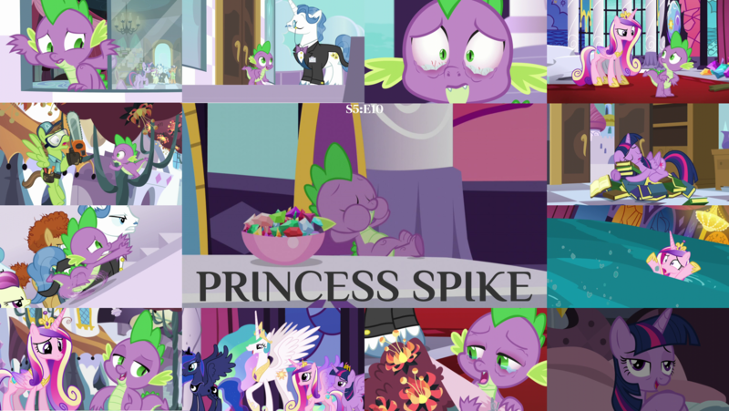 Size: 1962x1105 | Tagged: safe, derpibooru import, edit, edited screencap, editor:quoterific, screencap, douglas spruce, dr. steve brule, evergreen, fancypants, fleur de verre, free throw, princess cadance, princess celestia, princess luna, spike, twilight sparkle, alicorn, princess spike (episode), book, book nest, chainsaw, dragonsneeze, image, png, twilight sparkle (alicorn)