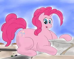 Size: 6000x4800 | Tagged: safe, artist:feyzer, derpibooru import, pinkie pie, earth pony, pony, absurd resolution, car, fat, female, giant pinkie pie, giant pony, happy, huge, image, macro, mare, people, png, pudgy pie, road