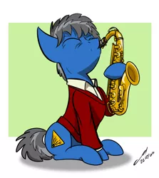 Size: 1808x2028 | Tagged: safe, artist:buckweiser, derpibooru import, oc, oc:buckminster, unofficial characters only, pony, image, jazz, male, musical instrument, png, saxophone, sitting, solo, stallion