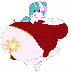 Size: 2965x2981 | Tagged: suggestive, artist:coatieyay, derpibooru import, princess celestia, alicorn, anthro, unguligrade anthro, big breasts, breasts, busty princess celestia, butt, chubbylestia, clothes, dress, evening gloves, fat, female, gloves, hair bun, huge breasts, huge butt, hyper, hyper butt, image, impossibly large butt, jpeg, large butt, long gloves, thighs, thunder thighs, wingless, wingless anthro