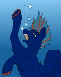 Size: 1728x2160 | Tagged: semi-grimdark, derpibooru import, oc, oc:hellfire, pegasus, pony, air bubble, asphyxiation, blue fur, breathplay, bubble, drowning, image, jpeg, male, red eyes, stallion, suffocating, this will end in death, underwater, water