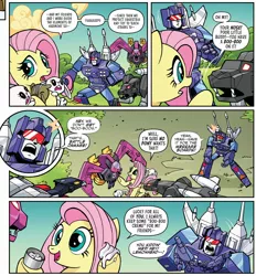 Size: 1922x2072 | Tagged: safe, artist:jack lawrence, derpibooru import, idw, fluttershy, pegasus, pony, rabbit, spoiler:comic, spoiler:friendship in disguise, spoiler:friendship in disguise03, animal, comic, cropped, female, frenzy, friendship in disguise, image, jpeg, laserbeak, mare, ratbat, ravage, transformers