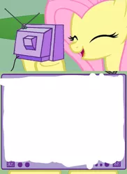 Size: 400x549 | Tagged: safe, derpibooru import, fluttershy, cute, exploitable meme, happy, image, jpeg, meme, meme template, obligatory pony, solo, television, tv meme