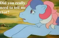 Size: 959x625 | Tagged: safe, derpibooru import, edit, edited screencap, screencap, sweet stuff, my little pony 'n friends, sweet stuff and the treasure hunt, g1, image, png, reaction image, speech, talking, too much information