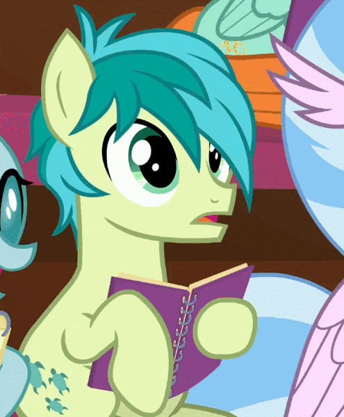 Size: 544x659 | Tagged: safe, derpibooru import, screencap, ocellus, peppermint goldylinks, sandbar, silverstream, changedling, changeling, earth pony, hippogriff, pegasus, pony, the end in friend, animated, cropped, cute, friendship student, gif, hoof on chin, image, male, sandabetes, smiling, solo focus, stallion