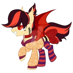 Size: 1280x1281 | Tagged: safe, artist:magicdarkart, derpibooru import, bat pony, pony, clothes, deviantart watermark, female, image, mare, obtrusive watermark, png, simple background, socks, solo, striped socks, sweater, transparent background, watermark