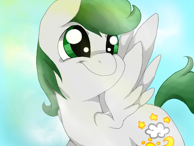 Size: 680x512 | Tagged: safe, artist:acinaces, derpibooru import, oc, oc:dreamer skies, unofficial characters only, pegasus, pony, green eyes, green mane, green tail, halfbody, happy, image, male, multicolored hair, multicolored mane, pegasus oc, png, silver coat, simple background, smiling, solo, spread wings, stallion, wings