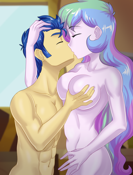 Size: 1467x1920 | Tagged: questionable, artist:thebrokencog, derpibooru import, flash sentry, princess celestia, equestria girls, abs, age difference, big breasts, breast fondling, breast grab, breasts, busty princess celestia, celestia's office, commission, commissioner:someguy845, cougar, female, flash sentry gets all the waifus, flashlestia, grope, hand on head, holding head, image, imminent sex, intimate, kissing, lucky bastard, male, nudity, passionate, png, principal and student, principal celestia, romantic, shipping, straight