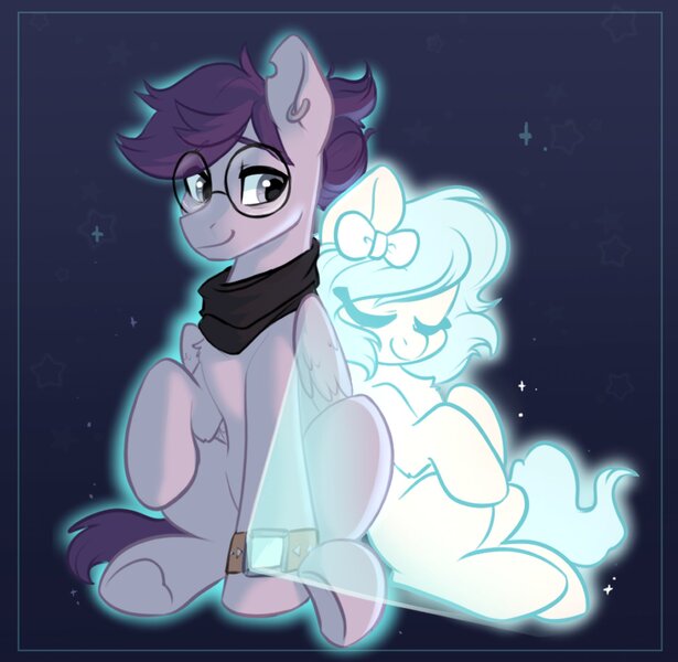 Size: 2048x1997 | Tagged: safe, artist:colorfulcolor233, derpibooru import, oc, oc:rayna, oc:vylet, pegasus, pony, female, hologram, image, jpeg, male, mare, stallion, starship ponyville, vylet pony