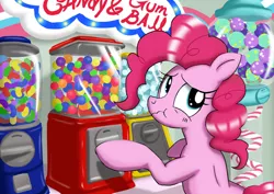 Size: 1024x724 | Tagged: safe, artist:neoshrek, derpibooru import, pinkie pie, earth pony, pony, bubblegum, female, food, gum, gumball machine, image, jpeg, looking back, solo