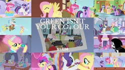 Size: 1986x1117 | Tagged: safe, derpibooru import, edit, edited screencap, editor:quoterific, screencap, aloe, big shot, cherry berry, eff stop, fluttershy, long shot, lotus blossom, photo finish, pinkie pie, powder rouge, press pass, press release (character), rarity, roxie, roxie rave, snappy scoop, spike, tracy flash, twilight sparkle, earth pony, pegasus, pony, unicorn, green isn't your color, camera, female, image, male, mare, png, stallion, unicorn twilight