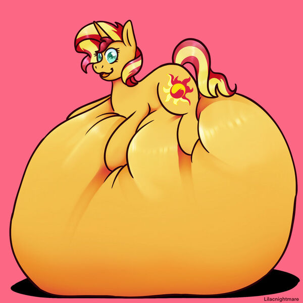 Size: 1280x1280 | Tagged: questionable, artist:fallenandscattered, derpibooru import, sunset shimmer, pony, unicorn, belly, belly bed, belly expansion, belly inflation, big belly, expansion, fat, female, growth, huge belly, hyper, hyper belly, image, immobile, impossibly large belly, inflation, jpeg, morbidly obese, obese, solo, squishy