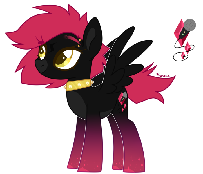 Size: 2292x1964 | Tagged: safe, artist:amelia007layt, artist:renera, derpibooru import, oc, oc:rubellite rhapsody, unofficial characters only, pegasus, pony, collar, colored hooves, eyebrow piercing, female, image, mare, pegasus oc, piercing, png, simple background, solo, spread wings, transparent background, wings