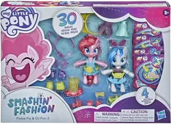 Size: 1500x1083 | Tagged: safe, derpibooru import, pinkie pie, vinyl scratch, earth pony, unicorn, my little pony: pony life, doll, female, figure, green eyes, image, jpeg, merchandise, my little pony logo, smashin' fashion, toy