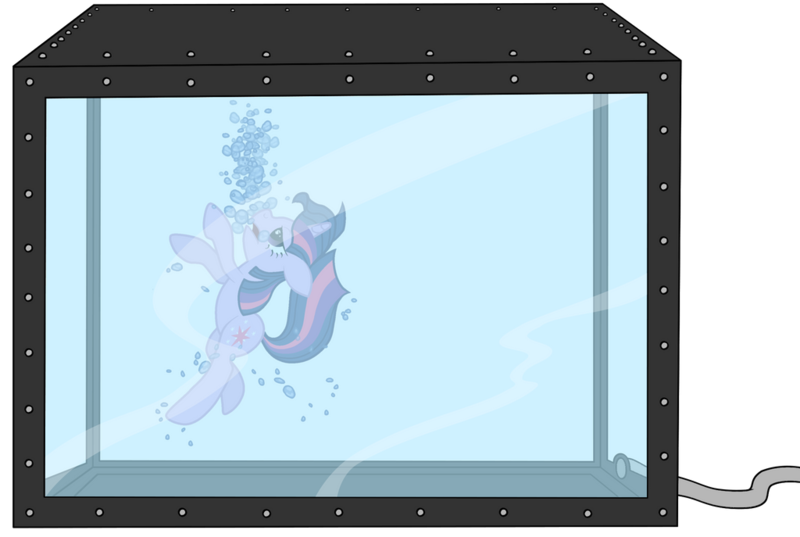 Size: 1024x687 | Tagged: semi-grimdark, artist:scinstigator, artist:scintillant-h, derpibooru import, twilight sparkle, pony, unicorn, asphyxiation, bubble, drowning, female, fish tank, image, mare, peril, png, solo, underwater, unicorn twilight, water