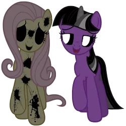 Size: 7000x6992 | Tagged: safe, derpibooru import, fluttershy, twilight sparkle, magical mystery cure, a true true friend, bedroom eyes, caption, duo, evil, .exe, exploitable meme, flutter island, image, image macro, ink, insane twilight, looking at each other, meme, no eyes, png, text, vector, white pupils