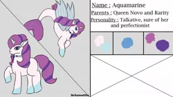 Size: 1280x720 | Tagged: safe, artist:schumette14, derpibooru import, oc, oc:aquamarine, unofficial characters only, pony, seapony (g4), unicorn, hybrid oc, image, interspecies offspring, jpeg, magical lesbian spawn, offspring, parent:queen novo, parent:rarity, parents:novity, parents:rarinovo