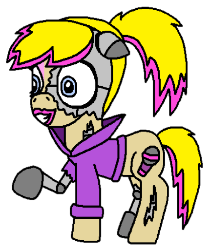 Size: 430x511 | Tagged: safe, artist:logan jones, derpibooru import, oc, oc:lulu luvztorok, cyborg, pony, robot, robot pony, female, image, png, ponytail, rockstar, simple background, transparent background