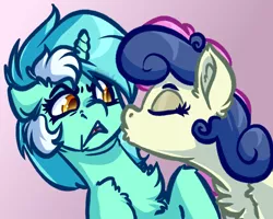 Size: 4000x3200 | Tagged: safe, artist:witchtaunter, derpibooru import, bon bon, lyra heartstrings, sweetie drops, earth pony, pegasus, pony, chest fluff, disgusted, do not want, ear fluff, ew gay, eyes closed, female, floppy ears, image, kissy face, l.u.l.s., lesbian, lyra is not amused, lyrabon, png, shipping, this will end in a night on the couch, unamused