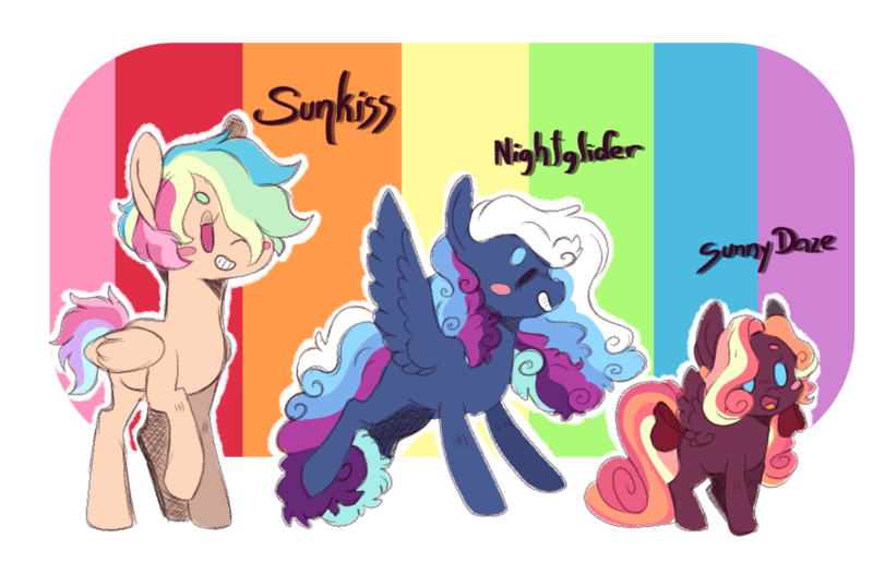 Size: 1000x657 | Tagged: safe, artist:orphicswan, derpibooru import, oc, oc:nightglider, oc:sunkiss, oc:sunny daze, pegasus, pony, chaoticverse, image, offspring, parent:dumbbell, parent:rainbow dash, parents:dumbdash, png, solo