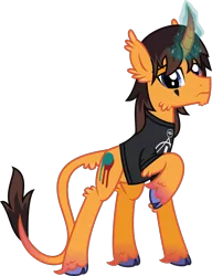 Size: 1488x1935 | Tagged: safe, artist:lightningbolt, derpibooru import, ponified, classical unicorn, pony, unicorn, .svg available, cheek fluff, chin fluff, clothes, cloven hooves, curved horn, dallon weekes, derpibooru exclusive, dock, dock fluff, ear fluff, facial markings, frown, glowing horn, gradient hooves, gradient horn, gradient tail, hock fluff, horn, image, leg fluff, leonine tail, male, png, raised hoof, shirt, simple background, solo, stallion, t-shirt, transparent background, unshorn fetlocks, vector