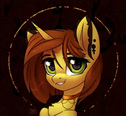 Size: 2700x2500 | Tagged: safe, artist:reterica, derpibooru import, oc, unofficial characters only, pony, unicorn, bust, chest fluff, image, jewelry, jpeg, looking at you, smiling, smiling at you, solo