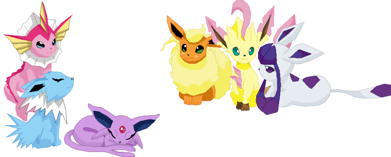 Size: 1065x429 | Tagged: safe, derpibooru import, applejack, fluttershy, pinkie pie, rainbow dash, rarity, twilight sparkle, espeon, flareon, glaceon, jolteon, leafeon, vaporeon, eeveelutions, image, png, pokefied, pokémon, species swap