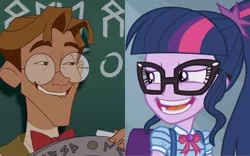 Size: 720x450 | Tagged: safe, derpibooru import, edit, edited screencap, screencap, sci-twi, twilight sparkle, equestria girls, equestria girls series, atlantis: the lost empire, comparison, crossover, disney, glasses, image, milo thatch, png