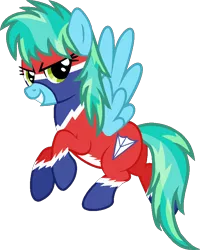 Size: 706x884 | Tagged: safe, artist:pegasski, derpibooru import, oc, unofficial characters only, pegasus, pony, base used, clothes, costume, eyelashes, female, grin, image, mare, pegasus oc, png, power ponies oc, rearing, simple background, smiling, solo, transparent background, wings