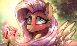 Size: 854x512 | Tagged: safe, artist:dreamyskies, derpibooru import, fluttershy, pegasus, pony, 3ds, :p, adorasexy, blushing, cute, daaaaaaaaaaaw, detailed, female, flirty, flower, forest, forest background, heart, heart eyes, image, looking at you, mare, png, rose, sexy, shy, shyabetes, small resolution, solo, sparkles, sunlight, tongue out, tree, wingding eyes, wings