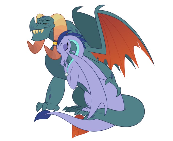 Size: 891x729 | Tagged: safe, artist:queencold, derpibooru import, dragon lord torch, oc, oc:blaze, dragon, canon x oc, dragon oc, dragoness, duo, female, image, male, png, shipping, simple background, transparent background