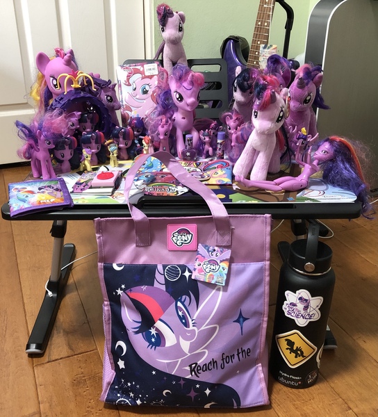 Size: 2743x3024 | Tagged: safe, derpibooru import, derpy hooves, pinkie pie, twilight sparkle, twilight sparkle (alicorn), alicorn, pony, equestria girls, bag, carriage, doll, female, hydro flask, image, irl, japan, jpeg, lipstick, merchandise, multeity, nail polish, photo, plushie, sparkle sparkle sparkle, toy, ubuntu, wallet