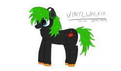 Size: 2560x1504 | Tagged: safe, artist:vinylwalk3r, derpibooru import, oc, oc:vinylwalk3r, earth pony, pony, blue, character, eye, eyes, green, happy, headphones, hooves, image, lp, mane, notes, painted, png, simple background, smiling, transparent background, two toned mane, vinyl