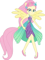 Size: 1009x1349 | Tagged: safe, artist:lincolnbrewsterfan, derpibooru import, part of a set, fluttershy, human, equestria girls, .svg available, >:), alternative cutie mark placement, bare shoulders, clothes, derpibooru exclusive, determined smile, dress, facial cutie mark, flower, flower in hair, glow, halterneck, humanized, image, inkscape, png, ponied up, pony ears, shoes, shoulder muscle, simple background, sleeveless, solo, sparkles, super ponied up, the elements, transparent background, vector, winged humanization, wings