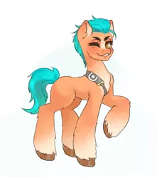 Size: 1810x2048 | Tagged: safe, artist:catboyplanet, derpibooru import, hitch trailblazer, earth pony, pony, abstract background, blushing, chest fluff, g5, grin, image, jpeg, looking at you, male, one eye closed, raised hoof, smiling, stallion, teeth, unshorn fetlocks, wink